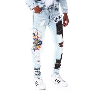 GFTD LA Los Angeles Men's Ezra Skinny Fit Embroidered Skull Distress Rip Jeans